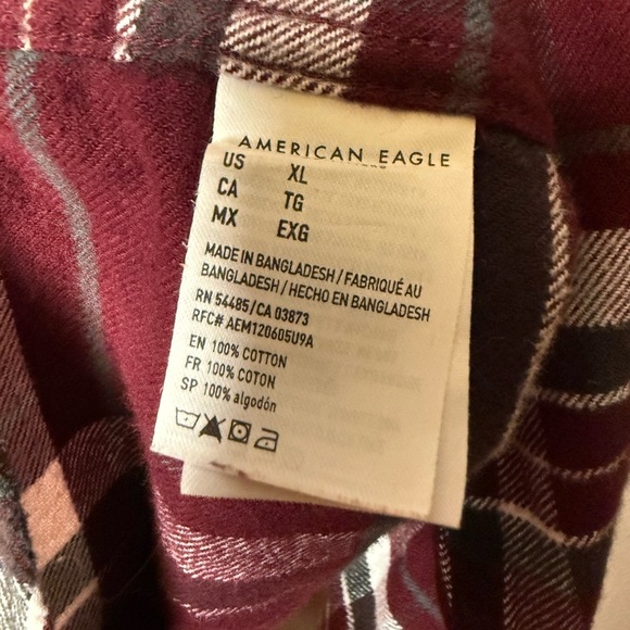 American Eagle Men's Burgundy Super Soft Plaid Flannel Shirt XL 100% Cotton Fall - Picture 11 of 13
